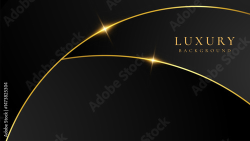 Abstract black and gold luxury vector background with abstract gold dots and shining golden lines.