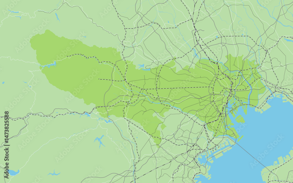 Obraz premium 日本の東京都の周辺地域を含めたシンプルなロードマップ