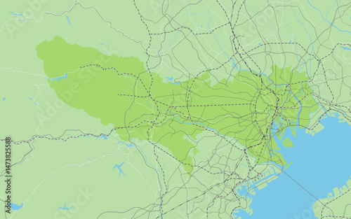 日本の東京都の周辺地域を含めたシンプルなロードマップ