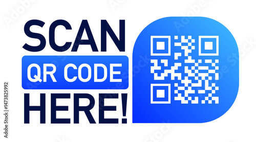 Scan qr code here sticker color style on white background for mobile app and payment vector