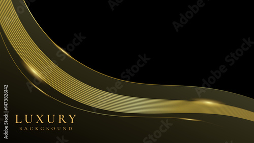 Abstract black and gold luxury vector background with abstract gold dots and shining golden lines.