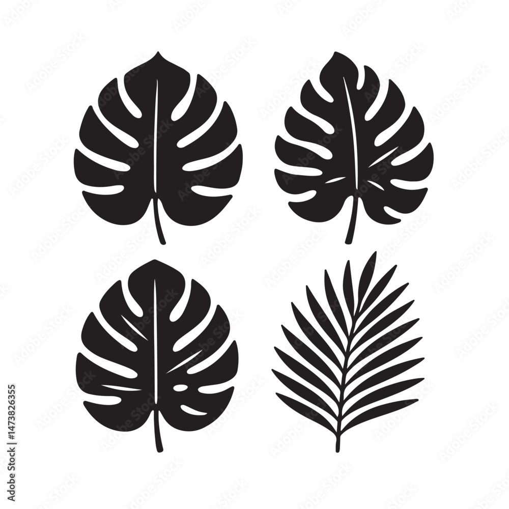 Fototapeta premium Minimal Tropical Leaf Silhouette Vector Illustration