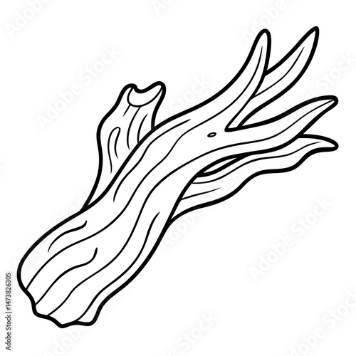 Driftwood Outline for Nature-Themed Coloring Book Page Featuring Coastal and Organic Elements