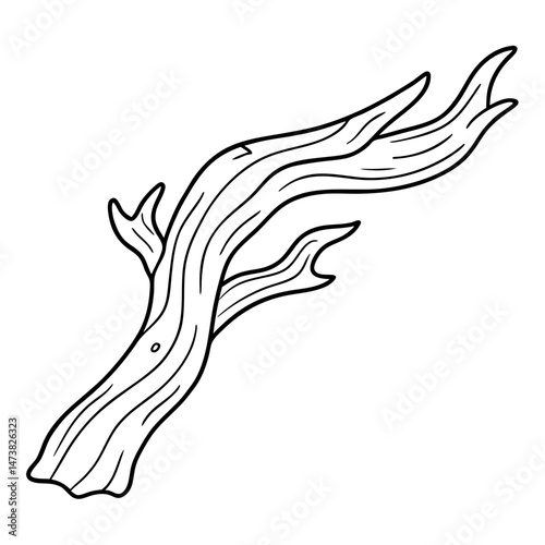 Driftwood Outline for Nature-Themed Coloring Book Page Featuring Coastal and Organic Elements