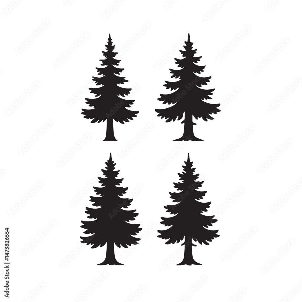 Obraz premium Minimal Canadian Pine Tree Silhouette Vector Set