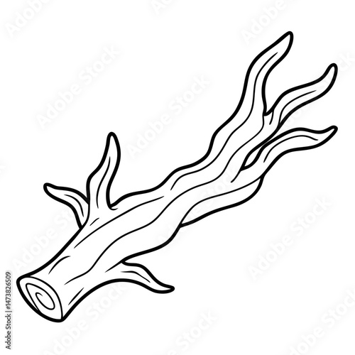 Driftwood Outline for Nature-Themed Coloring Book Page Featuring Coastal and Organic Elements