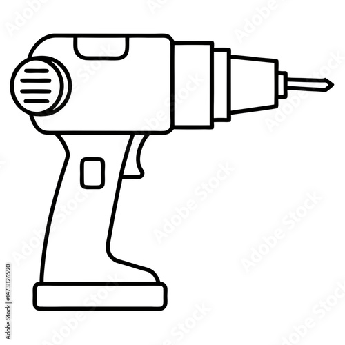Drill Outline for Tool-Themed Coloring Book Page Featuring Handheld Power Equipment