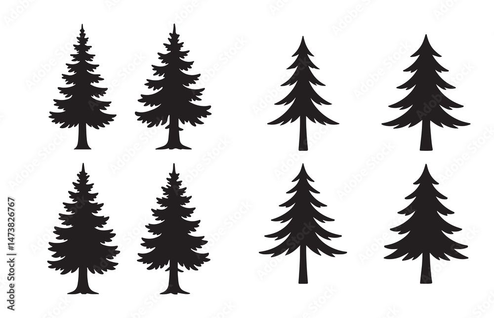 Obraz premium Artistic Canadian Pine Tree Silhouette Vector Set