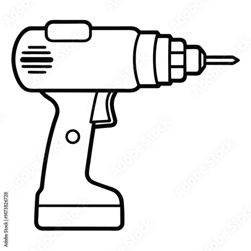 Drill Outline for Tool-Themed Coloring Book Page Featuring Handheld Power Equipment