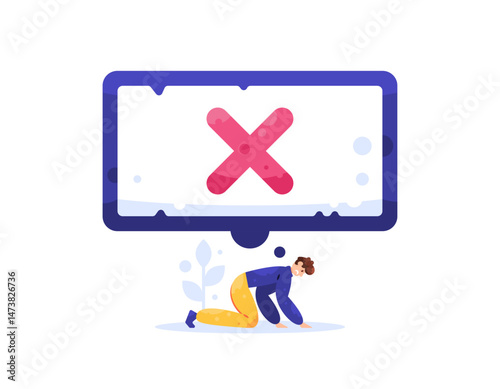 concept of failure, mistake, rejection. in trouble. feeling frustrated and stressed because of failure. problems. illustration of people down because they have failed. cross symbol. flat style design