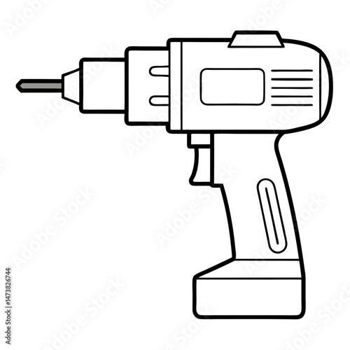 Drill Outline for Tool-Themed Coloring Book Page Featuring Handheld Power Equipment