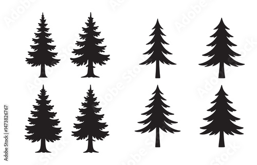 Artistic Canadian Pine Tree Silhouette Vector Set