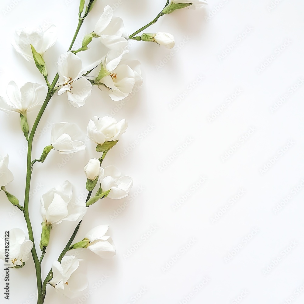 Delicate white blossoms arranged on a plain white background (2) Delicate white blossoms arranged on a plain white background (2)