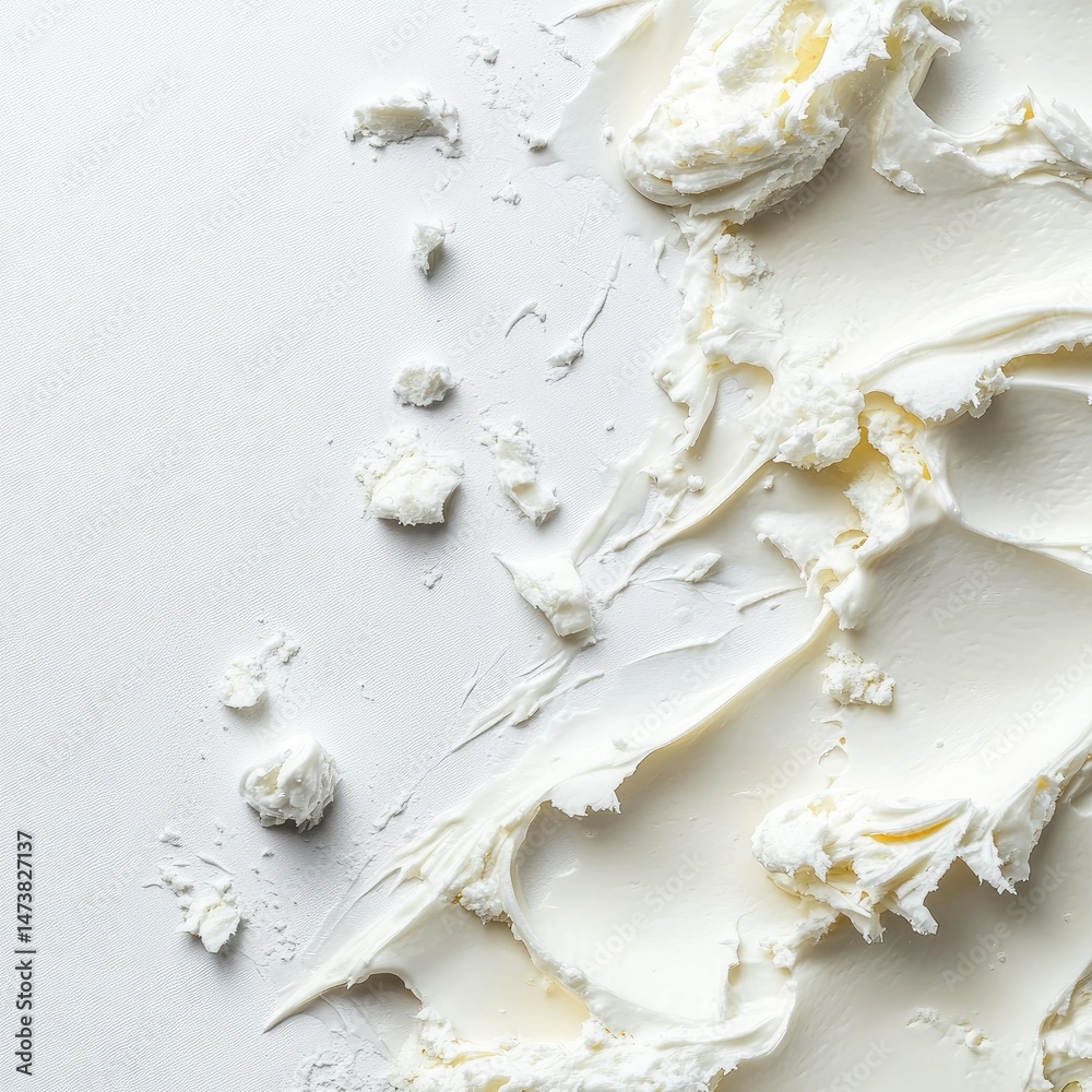 Creamy white substance in texture strokes on a light background Creamy white substance in texture strokes on a light background