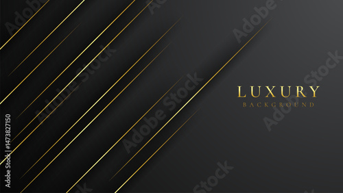 Abstract black and gold luxury vector background with abstract gold dots and shining golden lines.