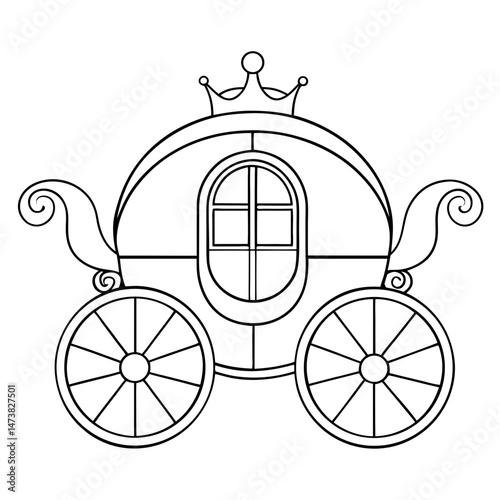 Fantasy Carriage Outline for Whimsical Coloring Book Page Featuring Fairytale and Magical Transport Elements