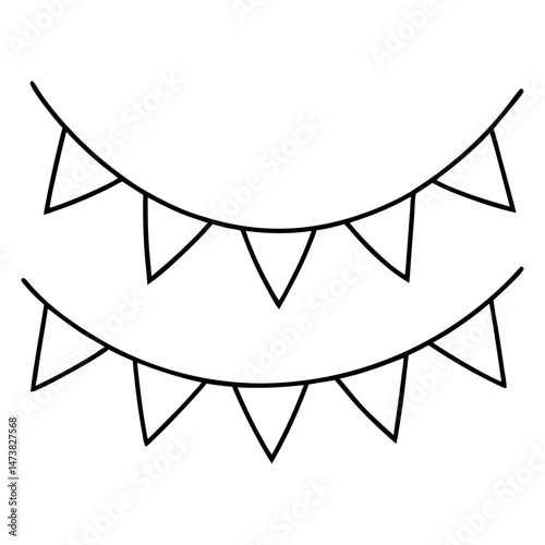 Flags Garland Outline for Festive Coloring Book Page Featuring Celebration and Party Decoration Elements