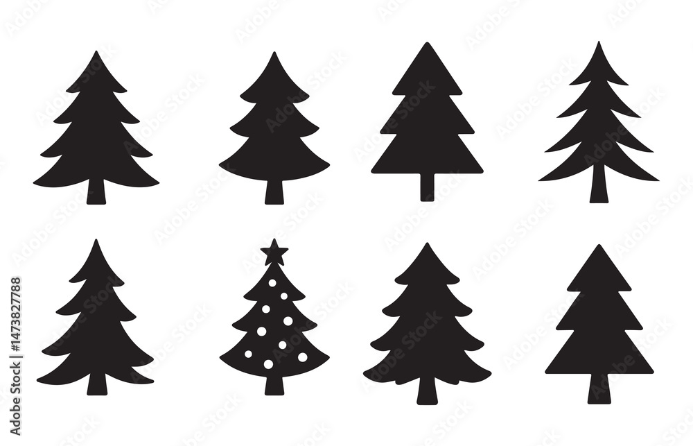 Obraz premium Silhouette Vector of Christmas Tree Set