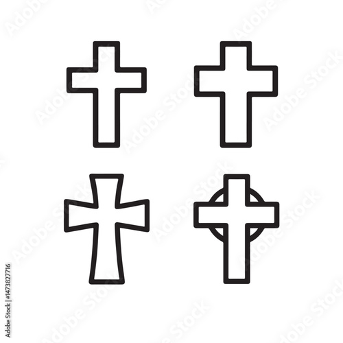 Silhouette Vector of Christian Cross Icon Collection Bundle