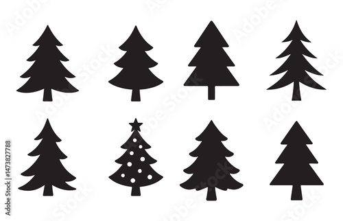 Silhouette Vector of Christmas Tree Set