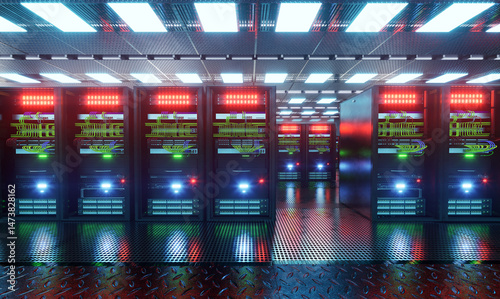 Server Room Network Infrastructure, data center, server rack, network cables