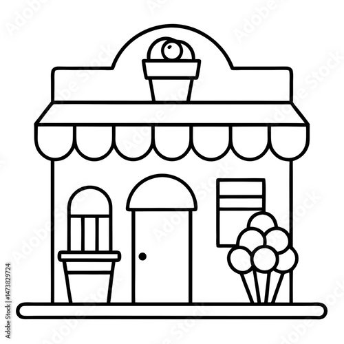 Food Shop Outline for Printable Coloring Book Page Featuring Market and Grocery Elements