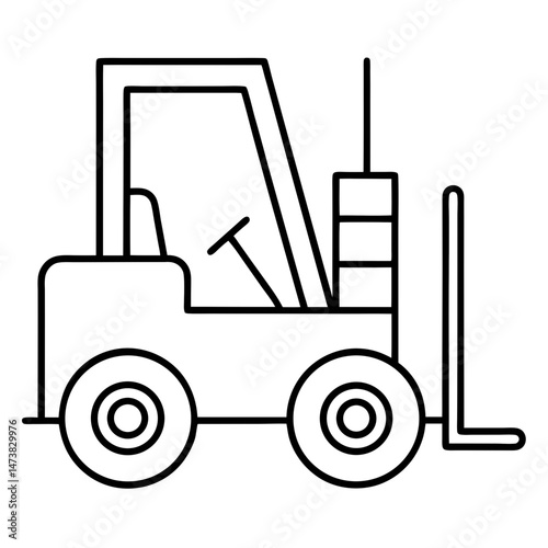 Forklift Machine Outline Illustration for Industrial and Warehouse Vehicle Coloring Book Pages