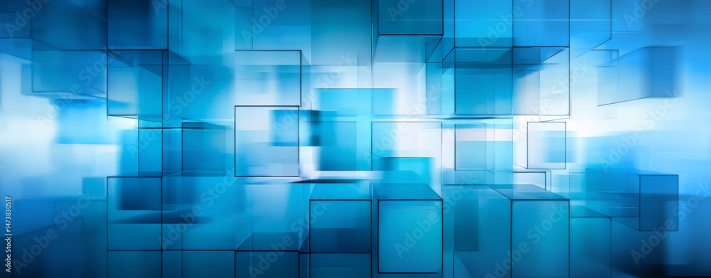 Abstract Blue Background Created With Translucent Cubes and Geometric Shapes Abstract Blue Background Created With Translucent Cubes and Geometric Shapes