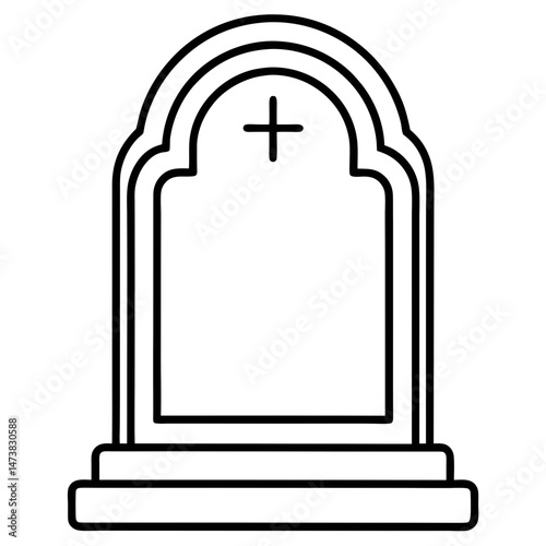 Headstone Outline Illustration for Memorial and Cemetery-Themed Coloring Book Pages