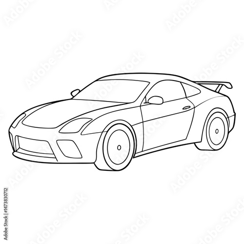 High-Speed Car Outline Illustration for Racing and Automotive-Themed Coloring Book Pages