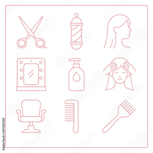 Hairdressing icons in minimalistic style on a light background  