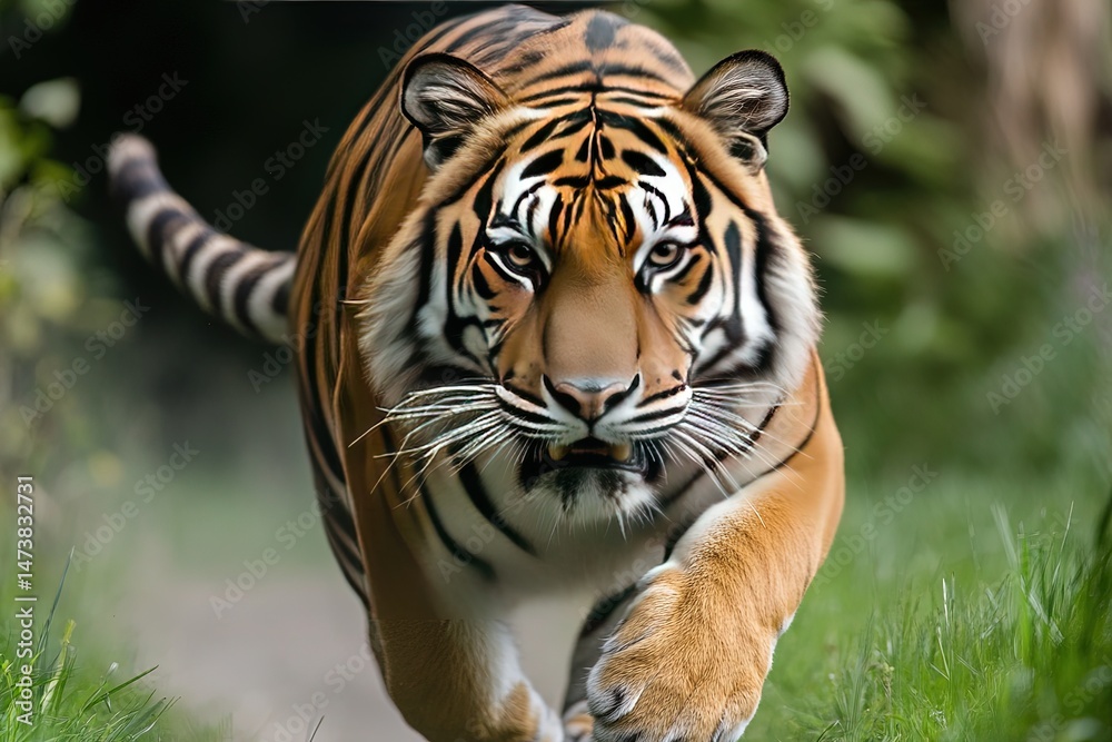 Fototapeta premium Tiger is running white background