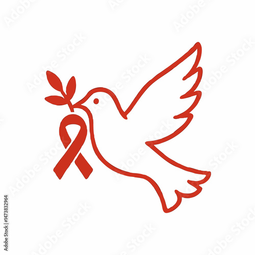 Peace dove holding AIDS awareness ribbon