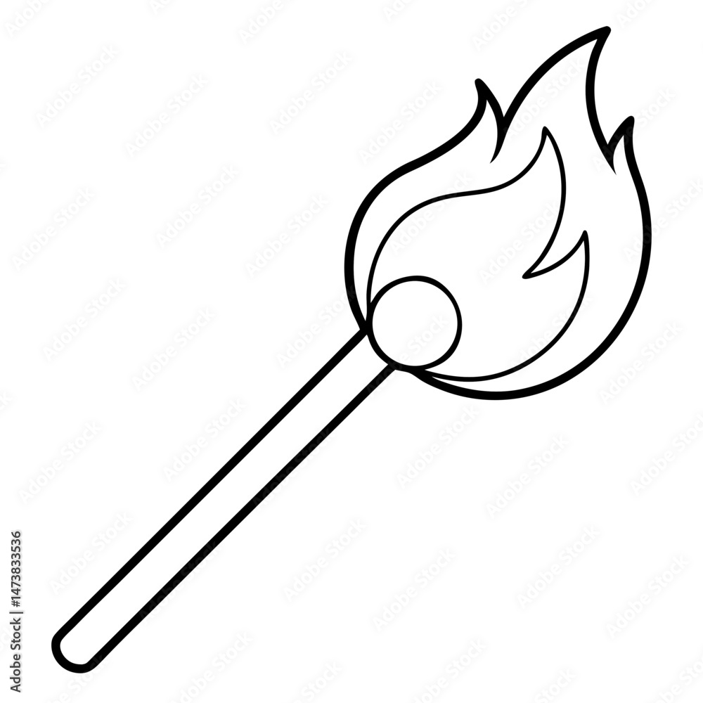 Matchstick Outline Illustration for Fire and Safety-Themed Coloring Book Pages Matchstick Outline Illustration for Fire and Safety-Themed Coloring Book Pages
