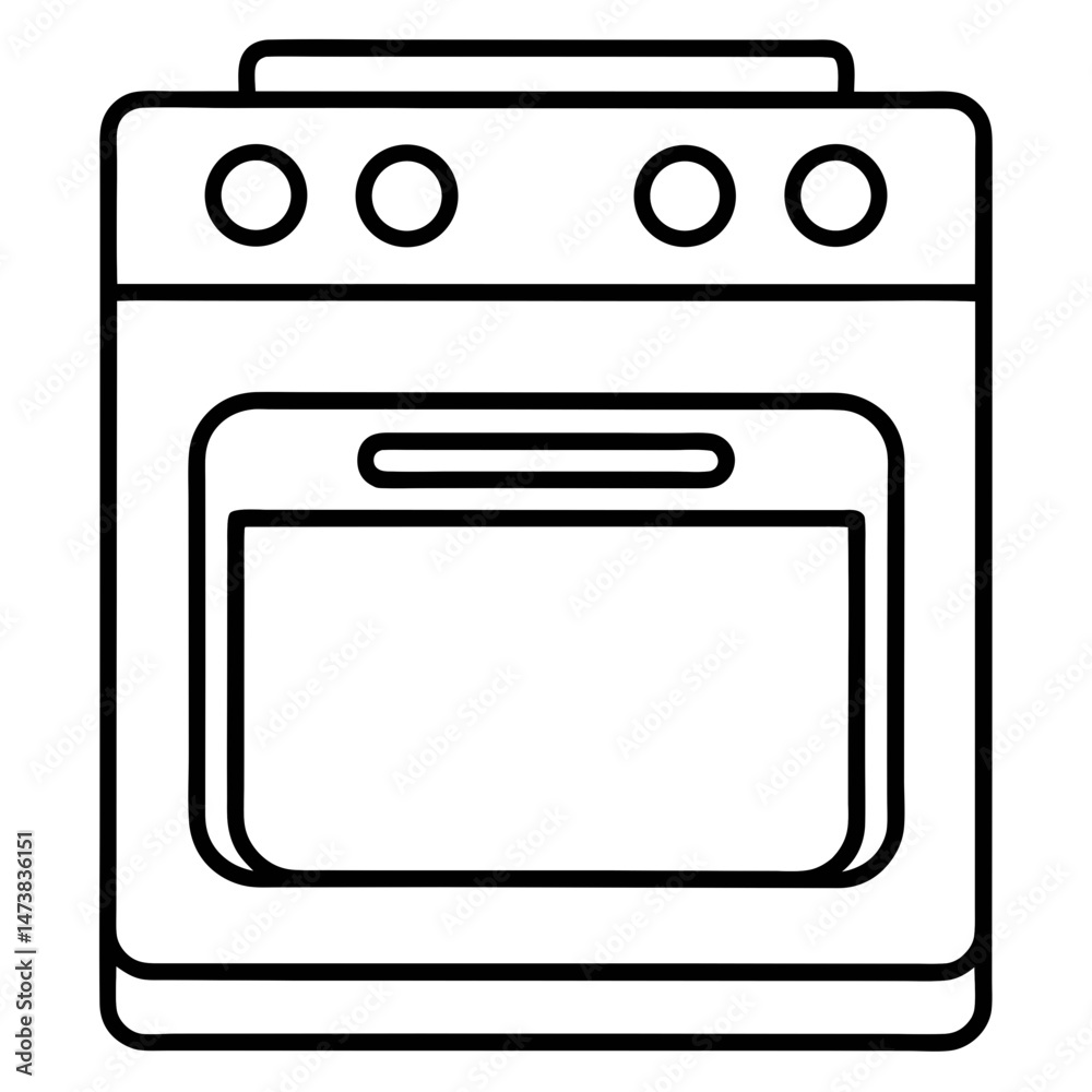 Oven Outline Illustration for Kitchen Appliance and Cooking-Themed Coloring Book Pages Oven Outline Illustration for Kitchen Appliance and Cooking-Themed Coloring Book Pages