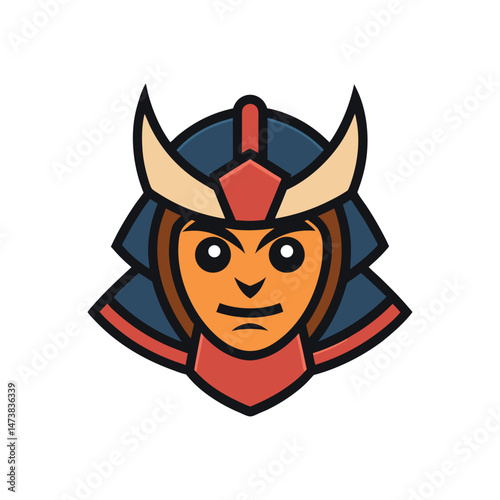 Flat and Minimal samurai head logo vector illustration isolated on white background