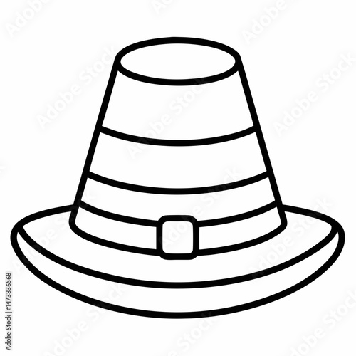 Pilgrim Hat Outline Illustration for Thanksgiving and Historical Costume Coloring Book Pages