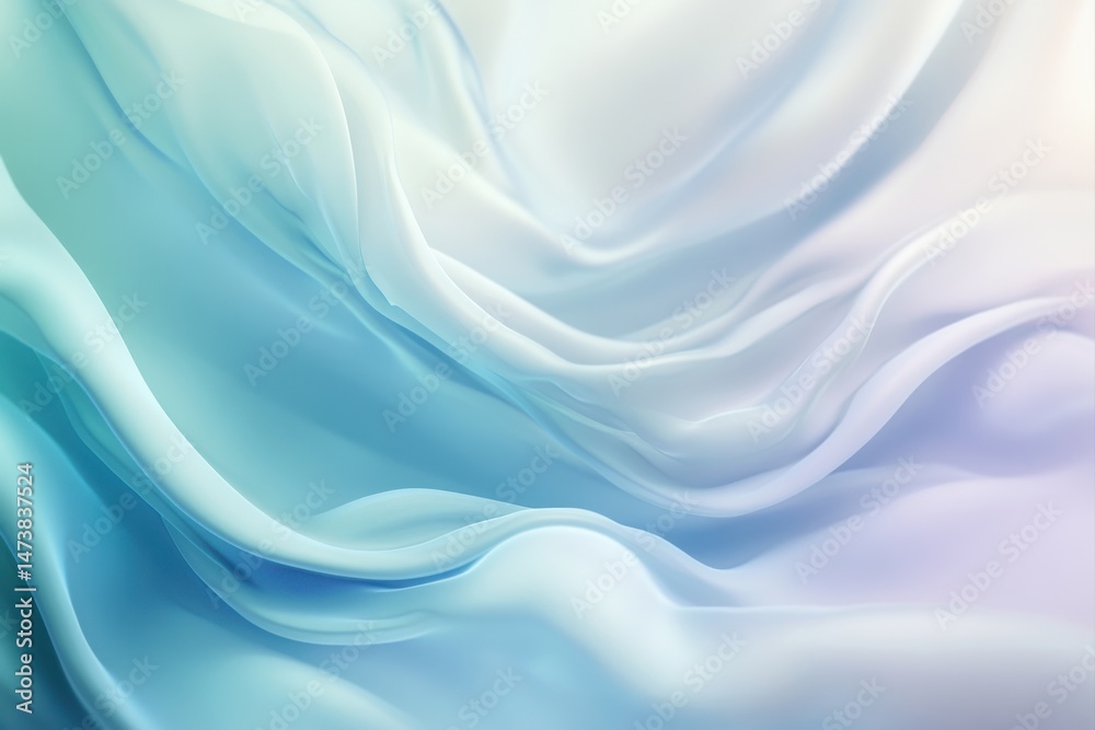 Obraz premium Soft, flowing fabric in pastel shades of light blue and white. Delicate, smooth, and elegant folds create a sense of movement