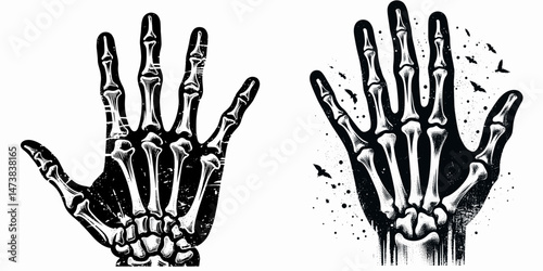 a single one Skeleton Hand Wave gesture isolated on white background. halloween Silhouette Vector Clipart. Bony finger motion skeletal welcome sign cutout plain backdrop.
