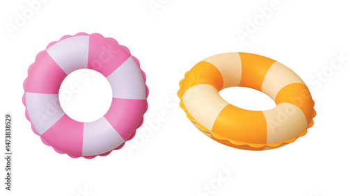 Lifebuoys 3d. Isolated rubber ring for swimming in sea. Aquapark accessories, ocean beach vacations. Lifebuoy realistic rendering vector elements