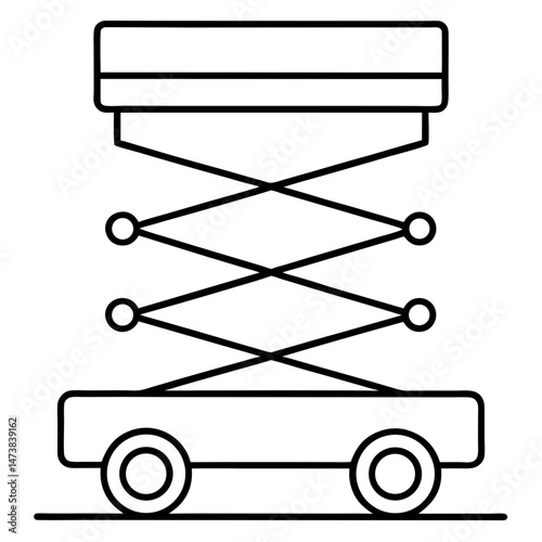 Scissor Lift Machine Outline Illustration for Construction and Industrial Equipment Coloring Book Pages