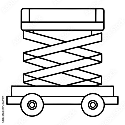 Scissor Lift Machine Outline Illustration for Construction and Industrial Equipment Coloring Book Pages