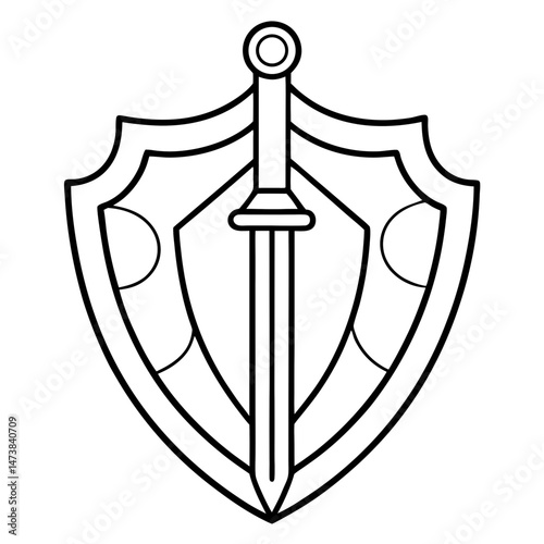 Sword and Shield Outline Illustration for Medieval and Fantasy Coloring Book Pages