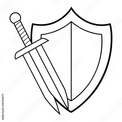 Sword and Shield Outline Illustration for Medieval and Fantasy Coloring Book Pages