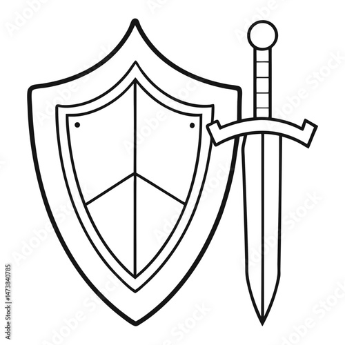Sword and Shield Outline Illustration for Medieval and Fantasy Coloring Book Pages