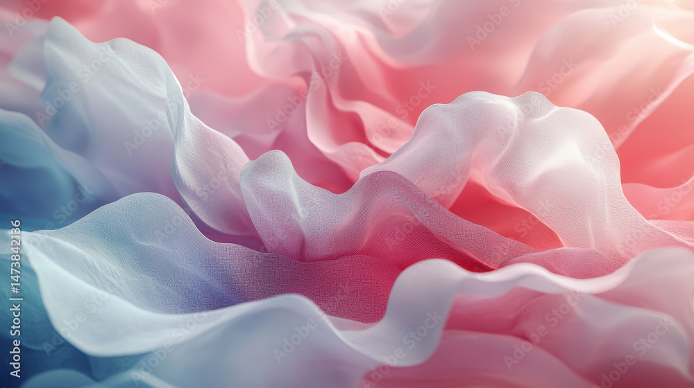 Obraz premium A realistic 4K 3D background shows subtle gradients blending from blue to pink at a side angle, creating a soft, ethereal, and visually captivating effect.