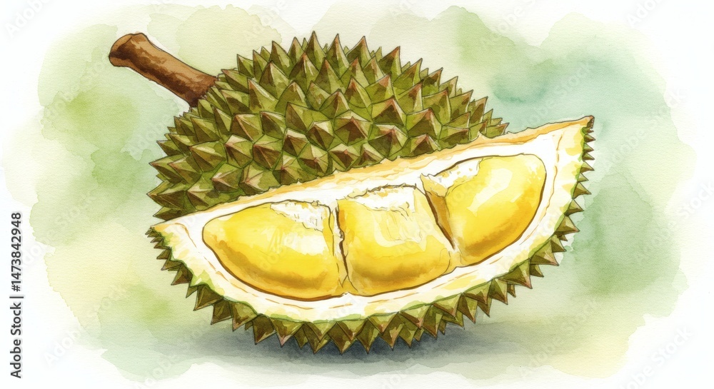 Fototapeta premium Spiked fruit revealed golden treasure