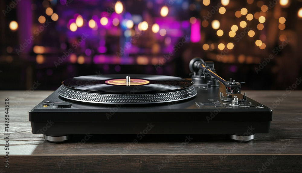 Obraz premium Turntable with vinyl record on table against