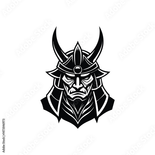 Flat and Minimal anime samurai head logo vector illustration isolated on white background