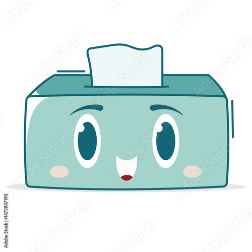 Cute Kawaii Tissue Box Vector, Pastel Colored Smiling Character in Cartoon Hand-Drawn Style for Kids Room Decor, Nursery Art, Health Education, Fun Cleaning Supplies, and Baby Products